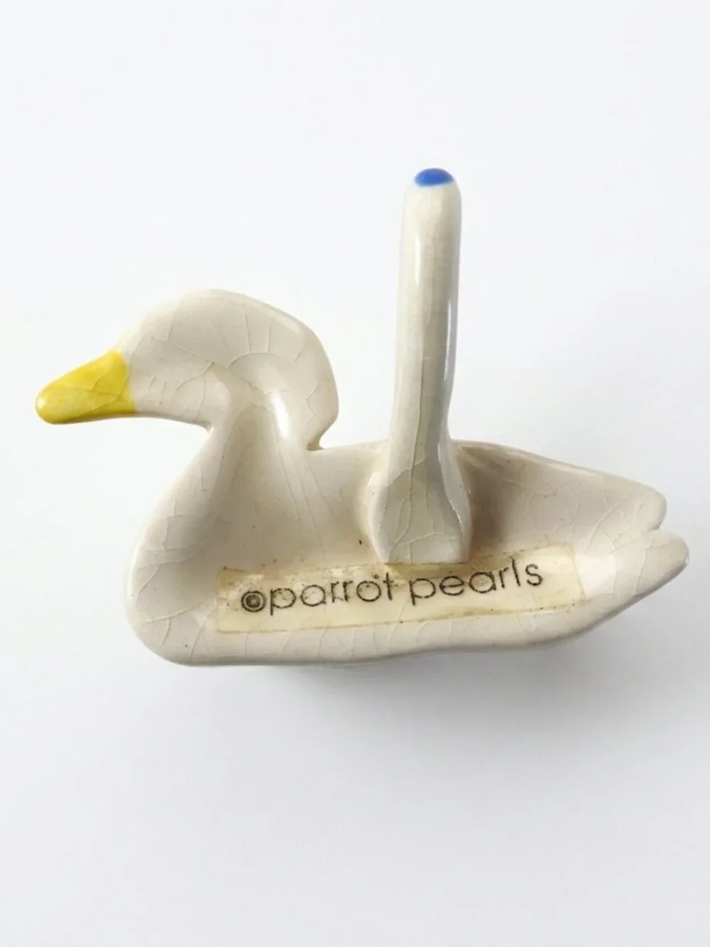 Vintage Original Parrot Pearls Hand Painted Ceramic Duck Pendant Charm